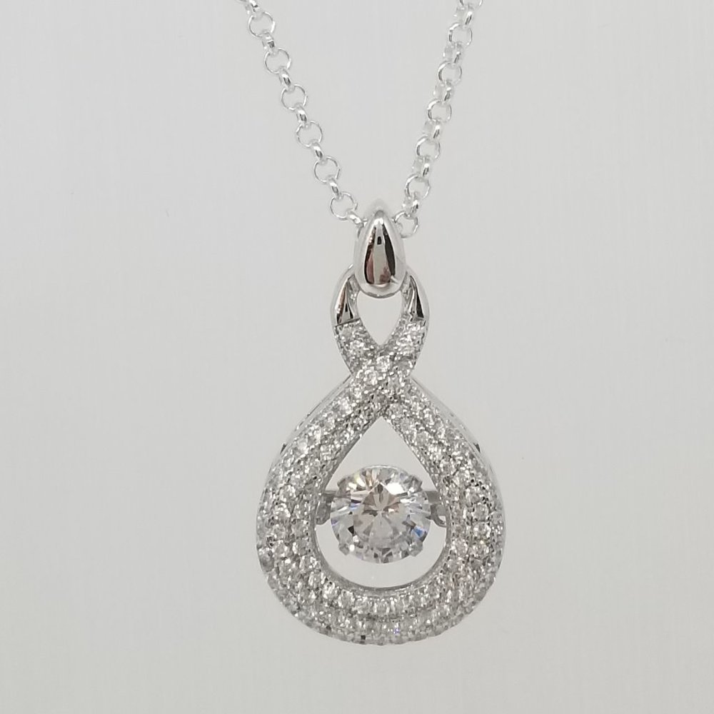 Sterling Silver 925 Dancing Pear Pendant with CZ
